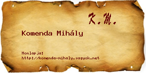 Komenda Mihály névjegykártya